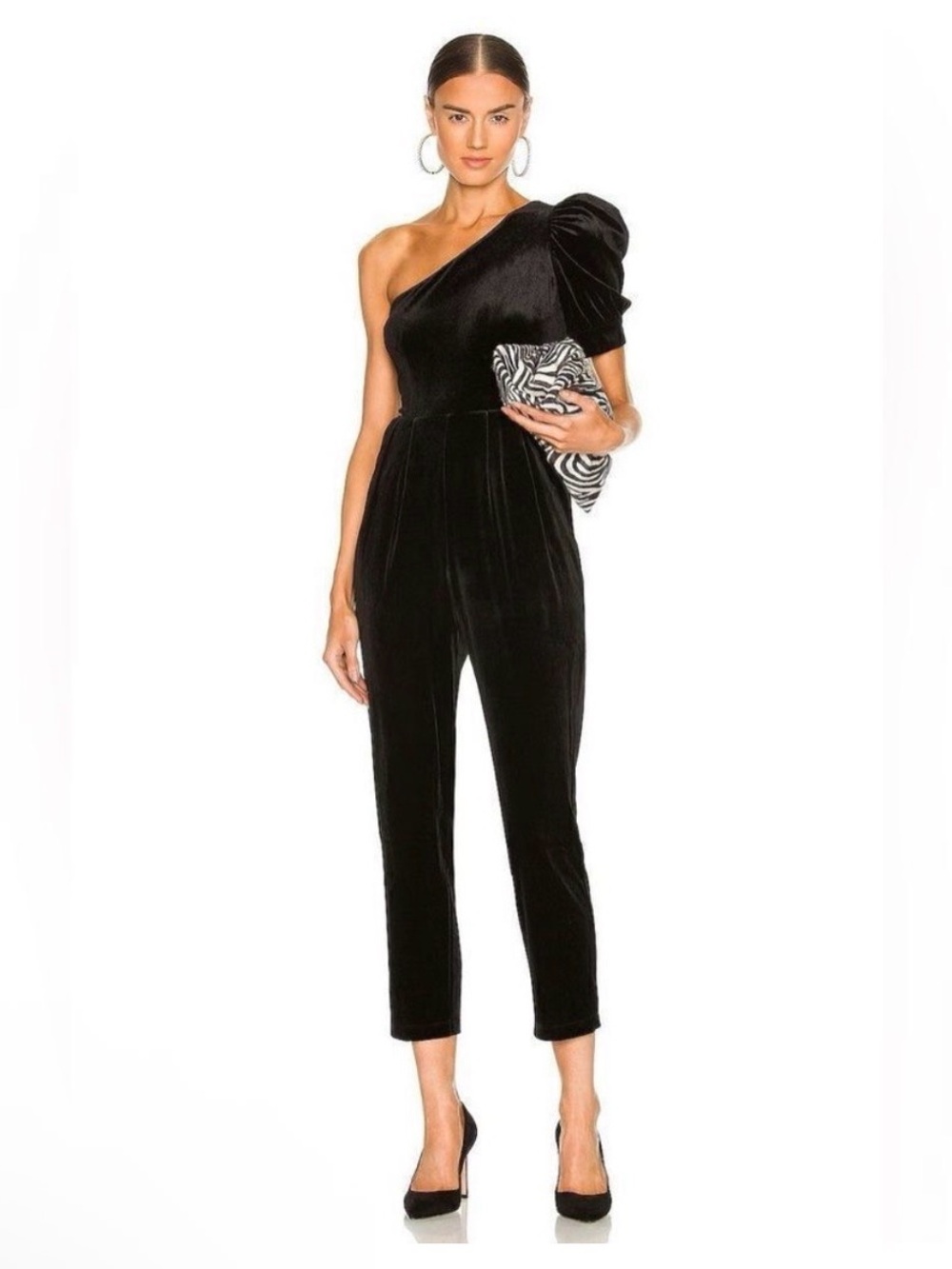 Yumi Kim Donna Black Velvet Jumpsuit with one shoulder